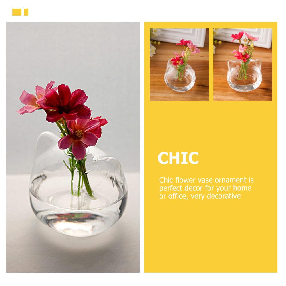 FOMIYES Cat Shaped Glass Vase 3.9 Inch Small Decorative Flower Vase Hydroponic Planter for Home Office Desk