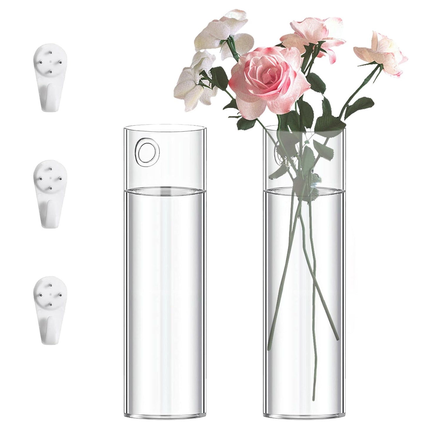 2 Pack Wall Mounted Glass Vase Set with Hooks High Borosilicate Transparent Hanging Flower Vase for Home Decor Dining Table