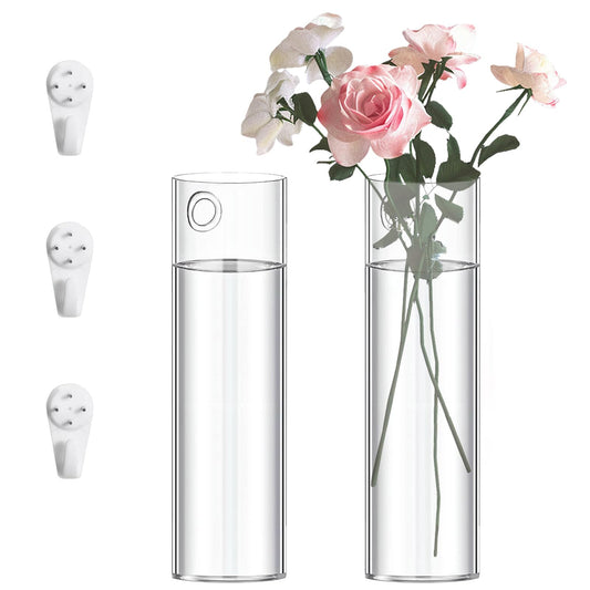 2 Pack Wall Mounted Glass Vase Set with Hooks High Borosilicate Transparent Hanging Flower Vase for Home Decor Dining Table