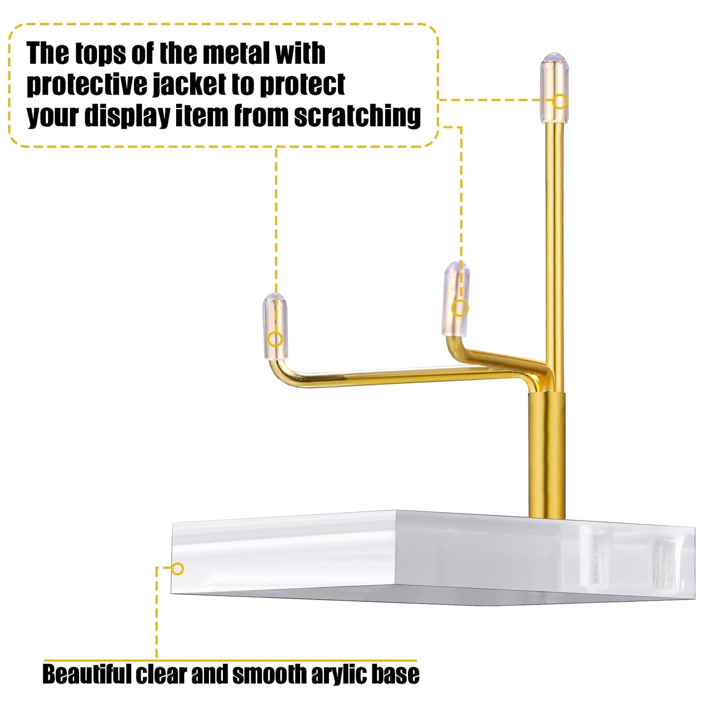 RattanView 16 Pcs Crystal Holder Easel Display Adjustable Metal Arm Display Stand with Acrylic Base Easel Rock Mineral Stand for Gemstone Fossils Geodes Mineral Agate Collection(Gold)