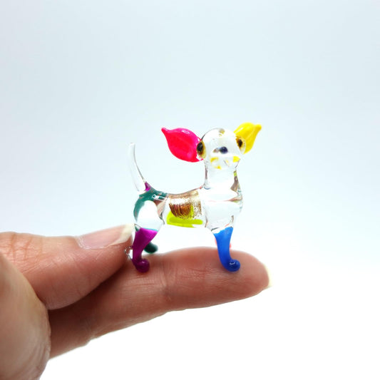 Sansukjai Chihuahua Tiny Micro Figurines Hand Blown Glass Art Animals Collectible Dog-Lover Gift Home Décor (Multicolor V1)