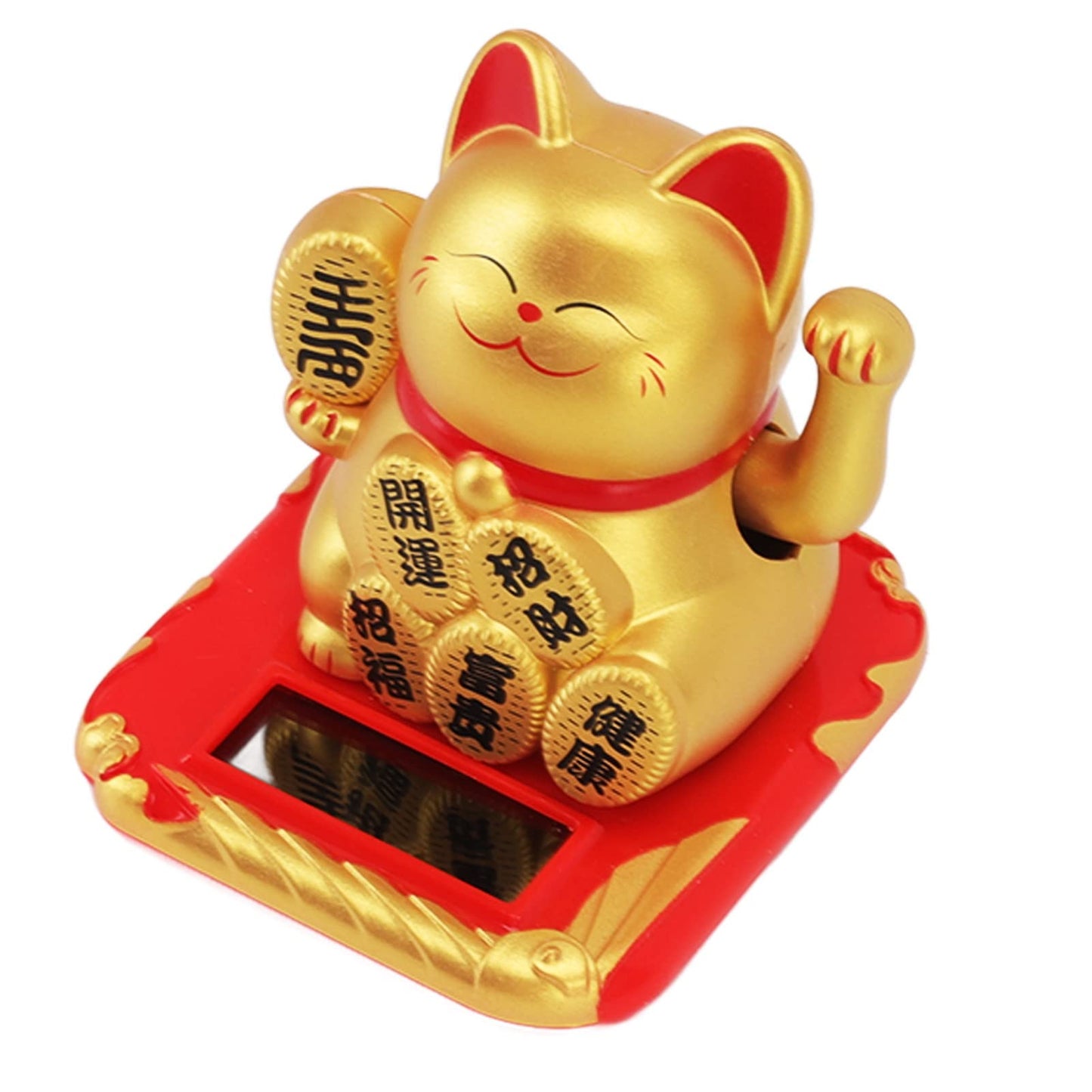 SASKATE Lucky Cat, Solar Powered Lucky Beckoning Maneki Neko Cat, Fortune Cat Statue Feng Shui Ornament for Home Car (Chinese Character Champagne)