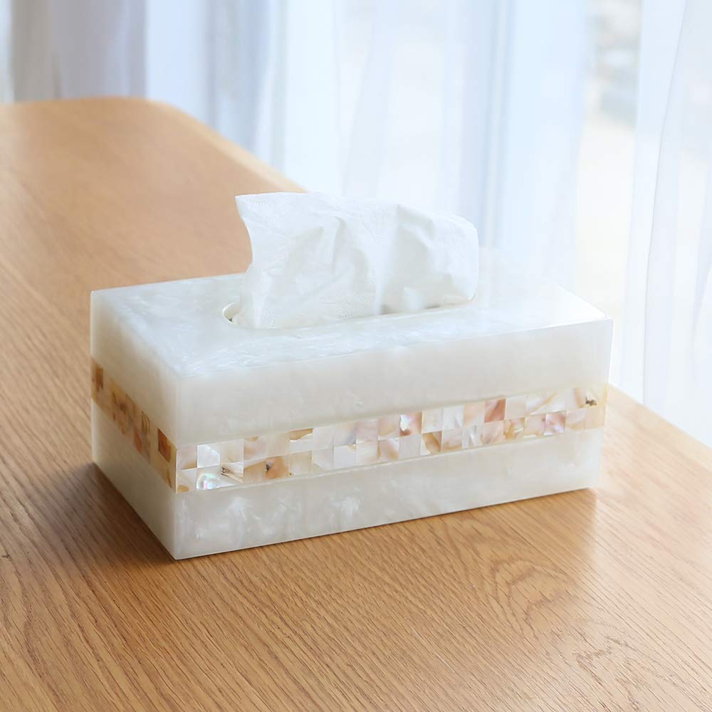 Luxury Tissue Box Cover, Tissue Box Holder,Tissue Holder for Bathroom,Marble Tissue Box Decorative,Set-Rectangular Hand-Polished with Gold Mother-of-Pearl Shells，Villa Gift, Bathroom Accessory Set