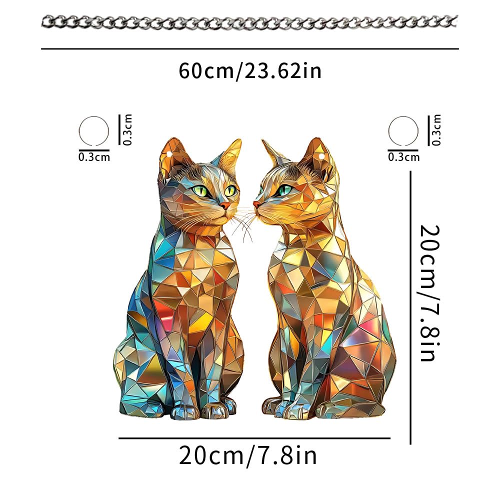 Two Cats Stained Window Hanging Ornament, Kittens Shape Stained Acrylic Double-Sided Printed Window Panel, Great Gift for Mom Grandma Animal Lover for Birthday Mother's Day or Housewarming