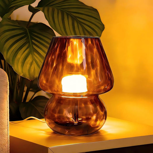 ULAROOM USB Plug-in Vintage Mushroom Lamp Small Bedside Table Lamp with 3 Temperature LED Bulb,Free Dimming Nights Light for Bedroom/Living Room/Entryway/Corner Decor New Home Gift (Golden Amber)