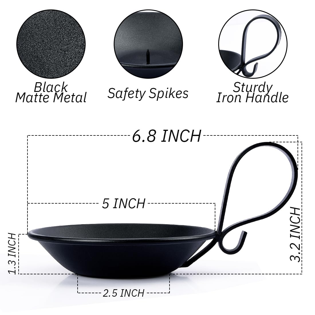 AGLARY 2PCS Matte Black Iron Pillar Candle Holders, with Handle, Simple Industrial Style ，Table Centerpiece Decoration，with Safety Spike.