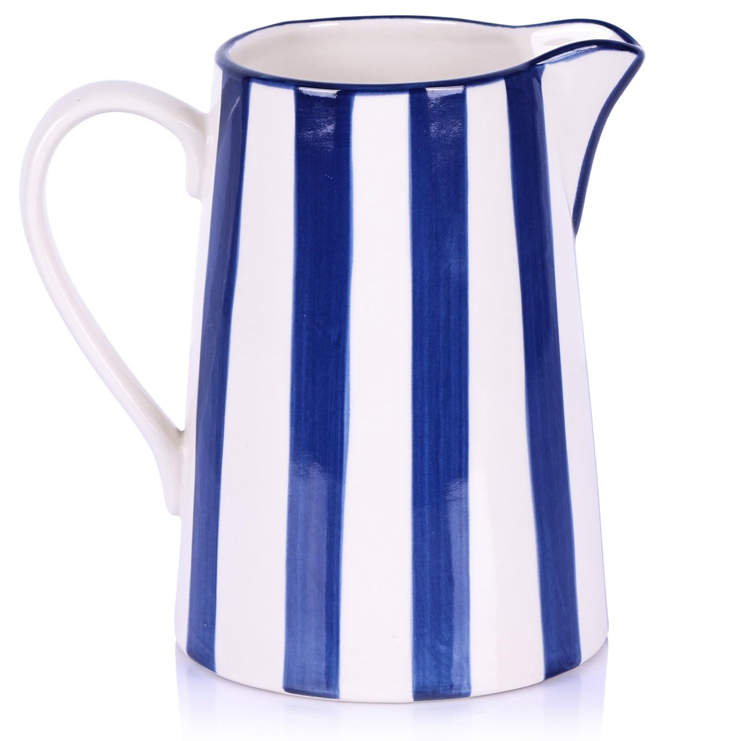 oliruim Ceramic Blue and White Pitcher Vase with Handle, Hand Painted Farmhouse Boho Pottery Jug for Decor Table Centerpiece, Kitchen, Home Desktop Decor Vase (Stripes)