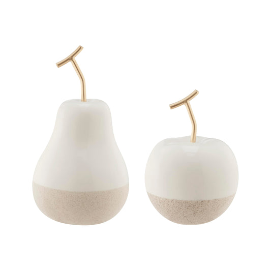 Danya B. Vost Dipped Fruit Decorative Accent Ceramic Sculpture Figure Set of 2 - Small - White/Cream