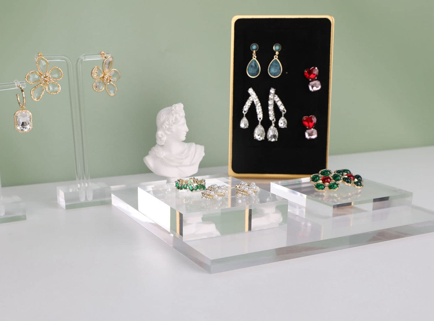 GemeShou Transparent jewelry risers for selling, Acrylic risers for earring display, clear block ring riser tray for online business Photography【3.15 L x3.15 W x0.79 H inch】