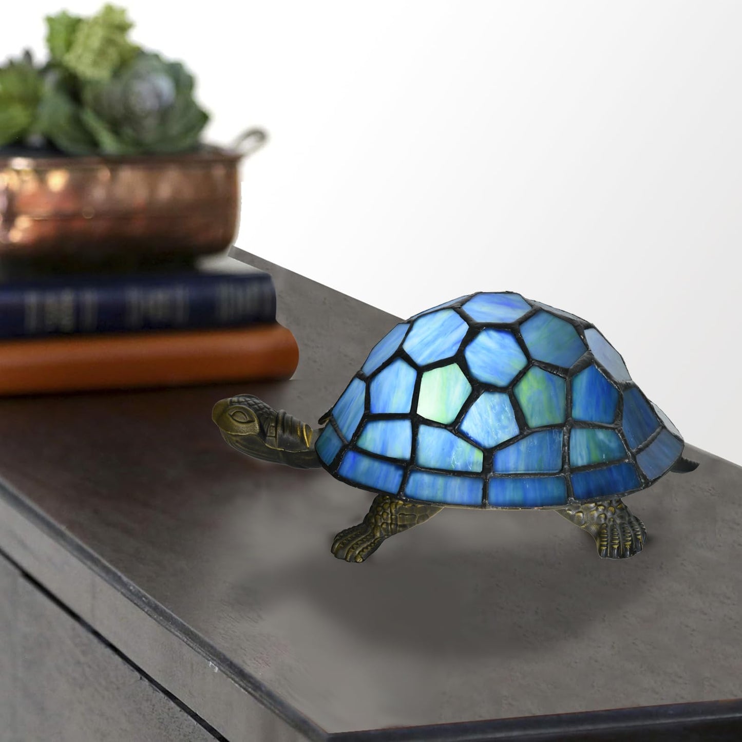 HomeBeauty A0020 Tiffany Style Turtle Lamp Handmade Stained Glass Animal Night Light for Bedside Livingroom Bedroom, LED Bulb Included (Blue)