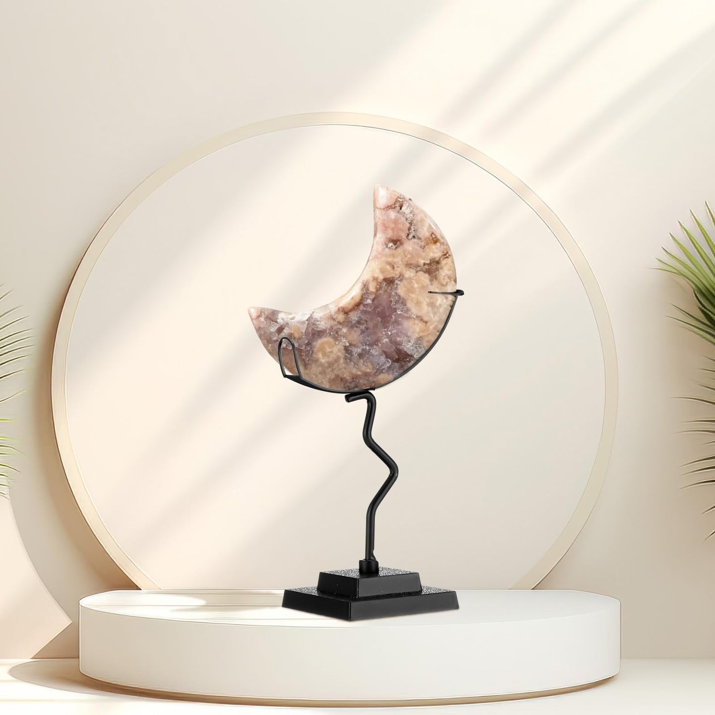 BrightRow 2 Pcs Moon Crystal Holder Rock Display Stand Moon Shaped Crystal Display Gemstones Holder Metal Rock Stands with Base for Gemstones Mini Balls Geodes Mineral Agate Home Office Decor (Black)