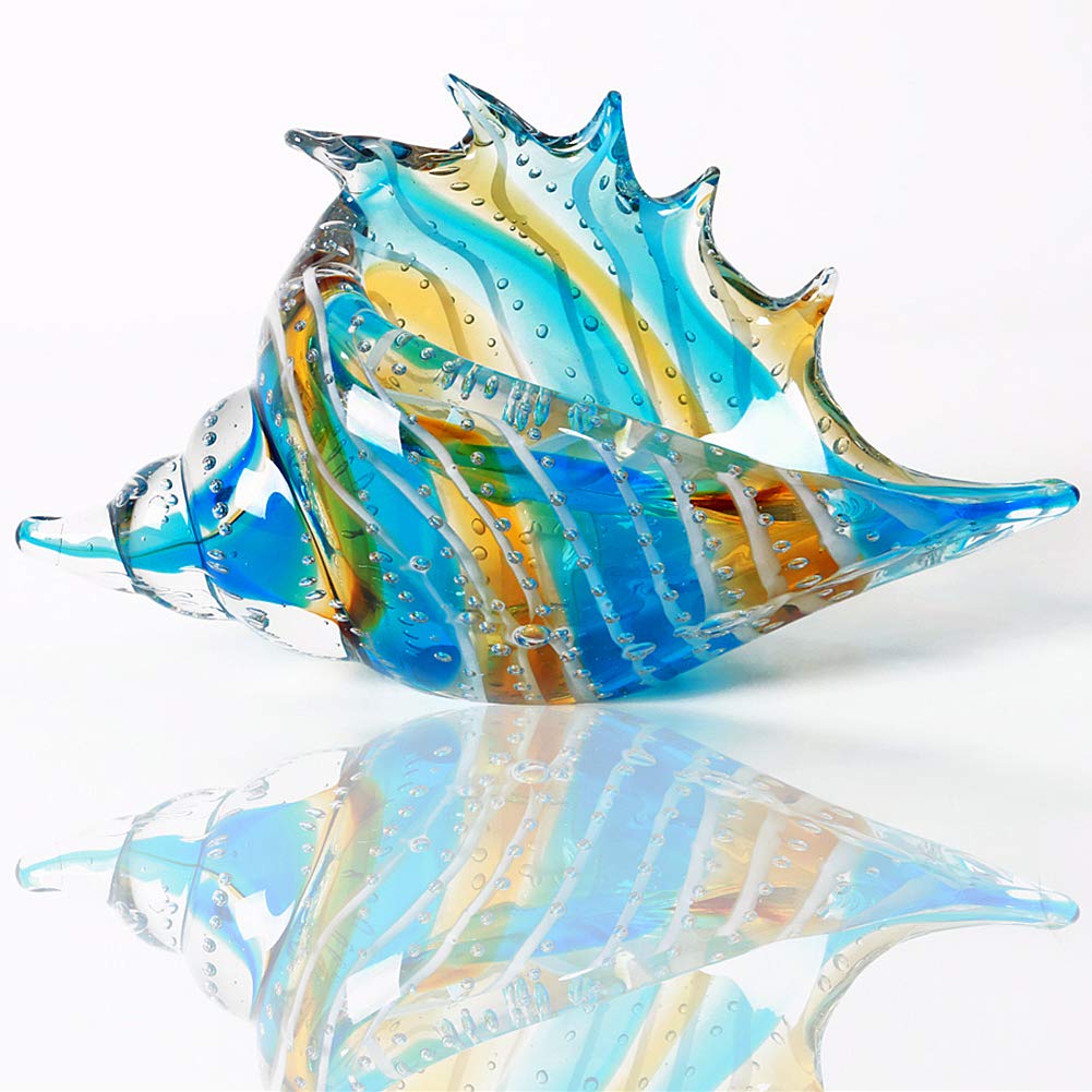 EUSTUMA Hand Blown Glass Conch Figurines Ornament,Sea Animal Ornament for Home Decor,Sea Animals Collection for Birthday Gift,Glass Seashell