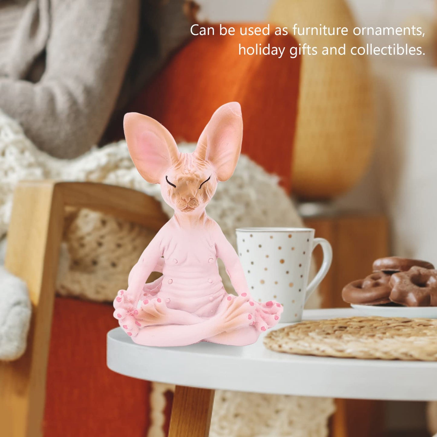 Kuuleyn Sphynx Cat Meditate Statue Zen Yoga Relaxed Pose Vivid Details Cat Meditate Collectible Figurines for Homes Office Yoga Room Ornaments Gifts (Pink)