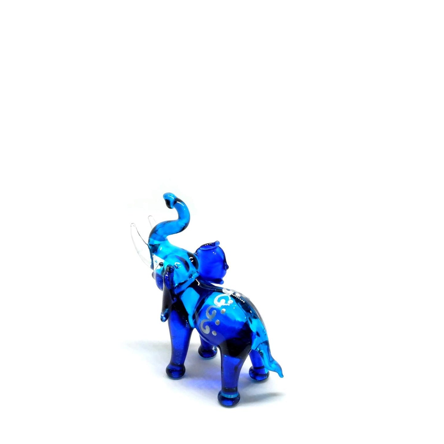 Handmade Mini 2.25" Blue Elephant Figures with Thai Art Blown Glass Art, Collectible Figurines Gift Ideas, Miniature Wild Animals, Tiny Ornament Cool Stuff Decor No.8