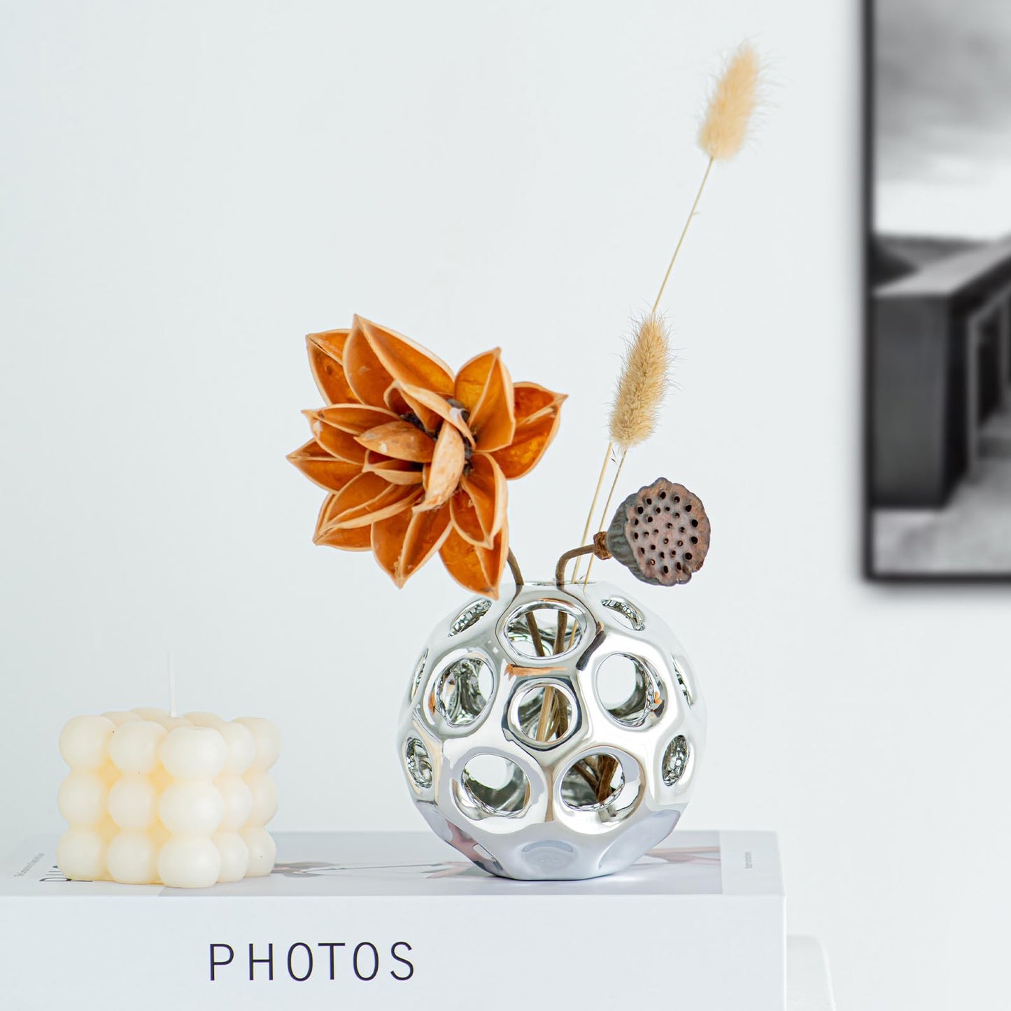 Silver Knot Orbs Decorative Objects, Modern Geometric Balls Centerpieces, Orb Knick Knacks Home Decor, Ceramic Coffee Table Sculptures for Living Room, Bedroom, Office Desktop, Bookshelf (Silver)