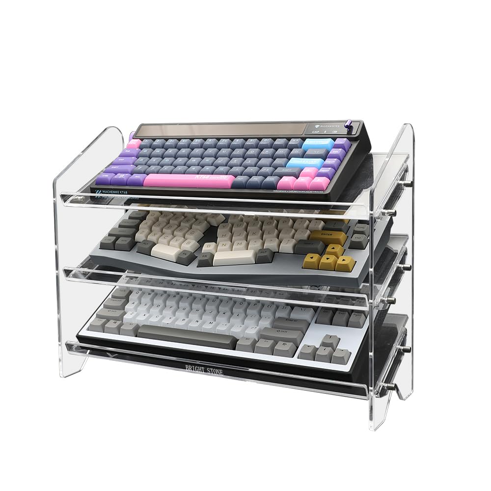 Bright Stone Acrylic Keyboard Display Stand,Mechanical Keyboard Storage Rack,Multilayer Acrylic Organizer,Desktop Shelf Holder for Customized Keyboard (3 Tiers,long)