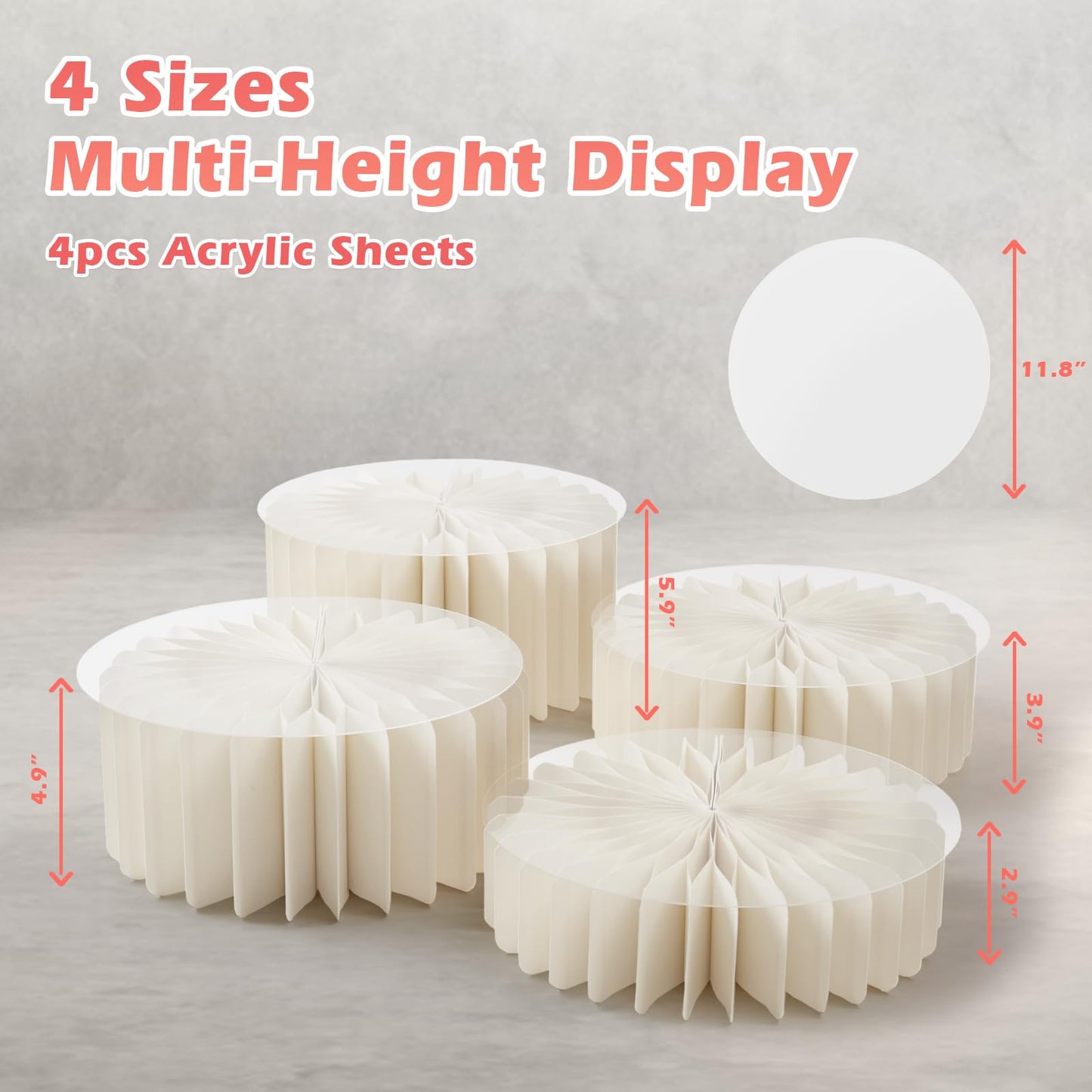 AHUAWA 4Pcs Buffet Risers, Foldable Food Risers for Buffet Table, 12" Reusable Cardboard Display Risers Cylinder Stands with Acrylic Plates for Party, Wedding, Catering & Birthday Decor