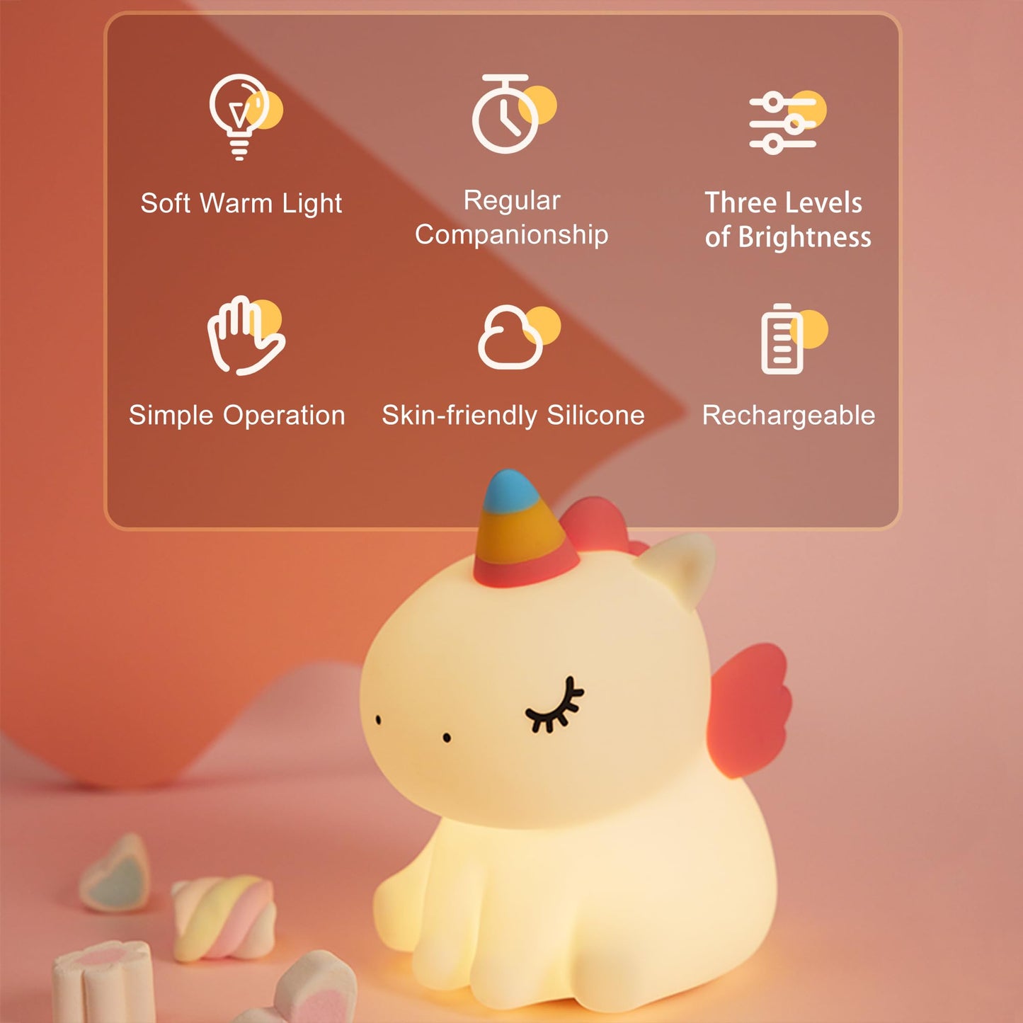 AGEK Unicorn Night Light for Kids, Silicone Baby Nursery Night Light Dimmable LED Unicorns Lamp Rechargeable Bedside Lamp Nightlight Unicorn Toys for Girls Toddler Women Gifts Bedroom Kids Room Decor