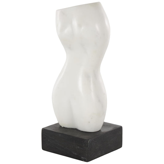 Deco 79 Marble Woman Decorative Sculpture Abstract Female Form Home Decor Statue with Black Block Base, Accent Figurine 4" x 4" x 11", White