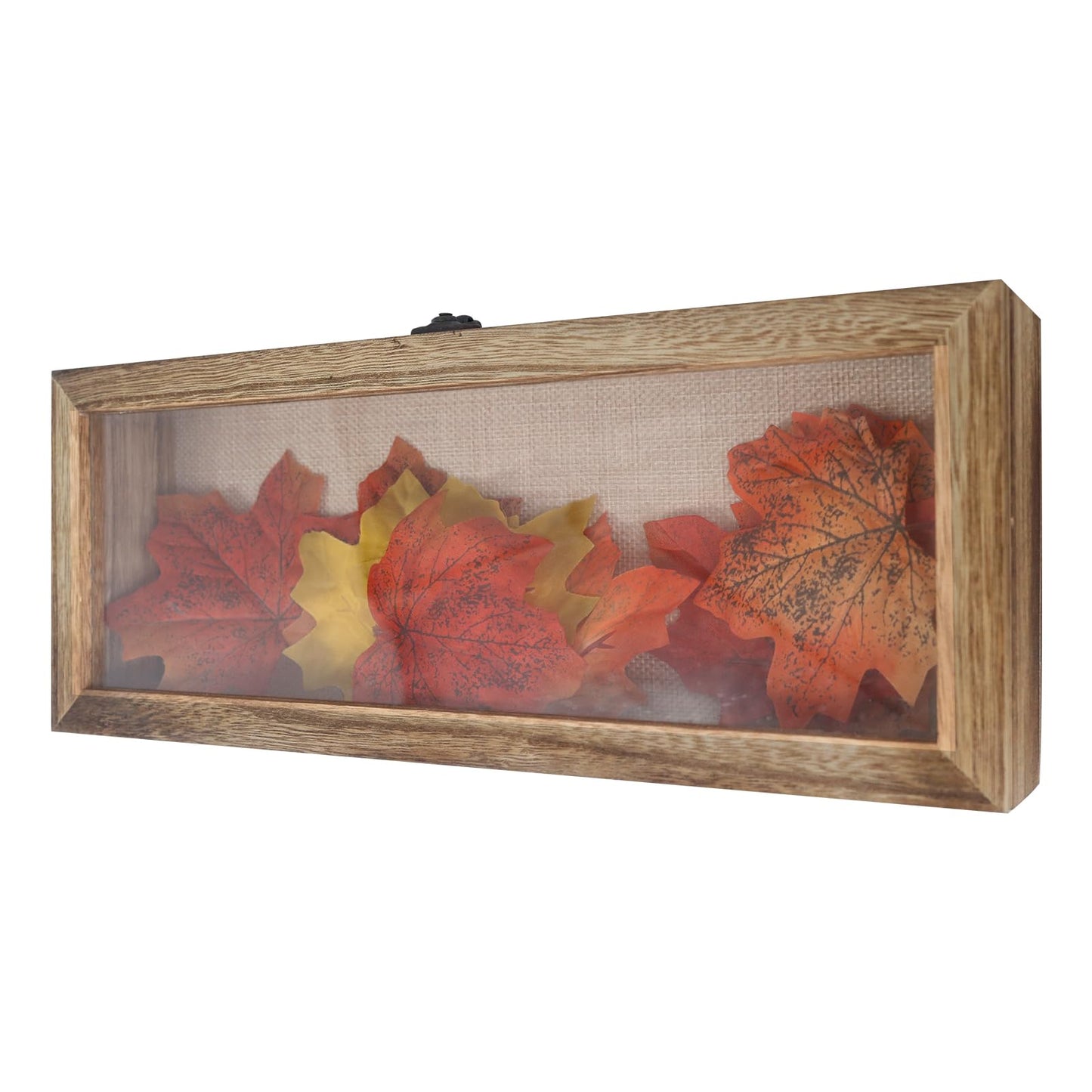 Hodeframe 5x12.5 Shadow Box Frame in Wood Color with Linen Back - Shadow Box Frame with Paulownia Wood and Real Glass Cover for Wall or Tabletop Display
