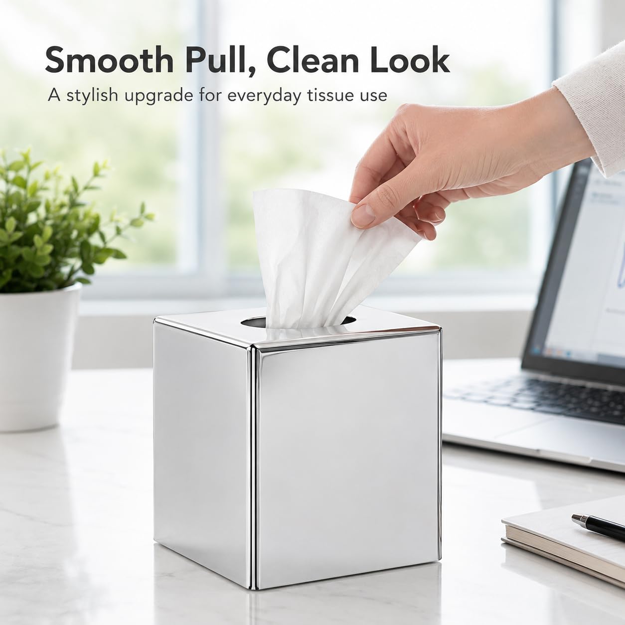 IMIKEYA Square Tissue Box Holder Modern Decorative Tissue Box Cover for Home Kitchen Countertop Office Desk, Sliver, 5.4 Inch