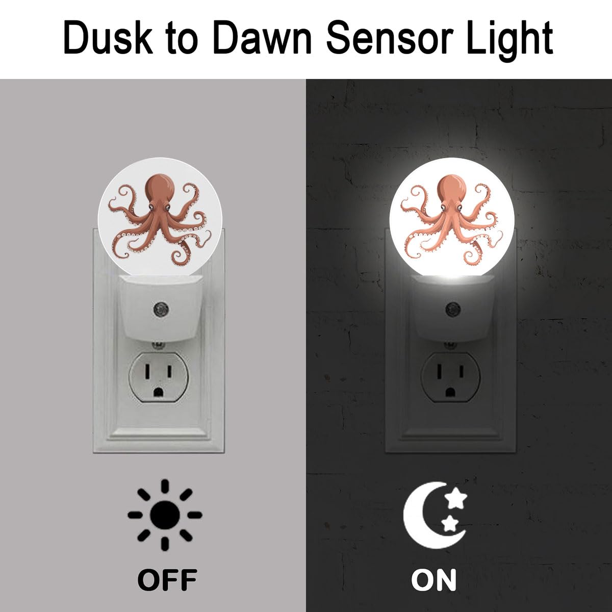 Vanphai Octopus Plug in Night Light Auto Light Round Lamps Energy Saving Gift for Women Men Friends