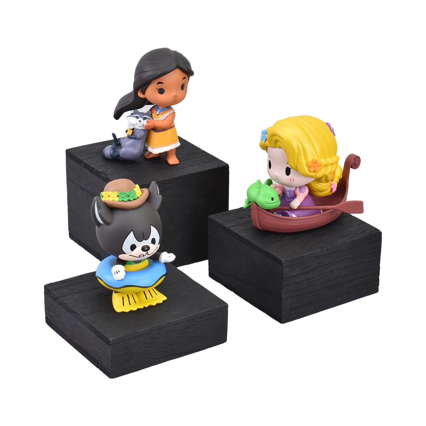 MOOCA Customizable Wooden Display Risers Set - 3 Different Height Stands for Jewelry, Watches, Cosmetics, and Accessory, Black Color