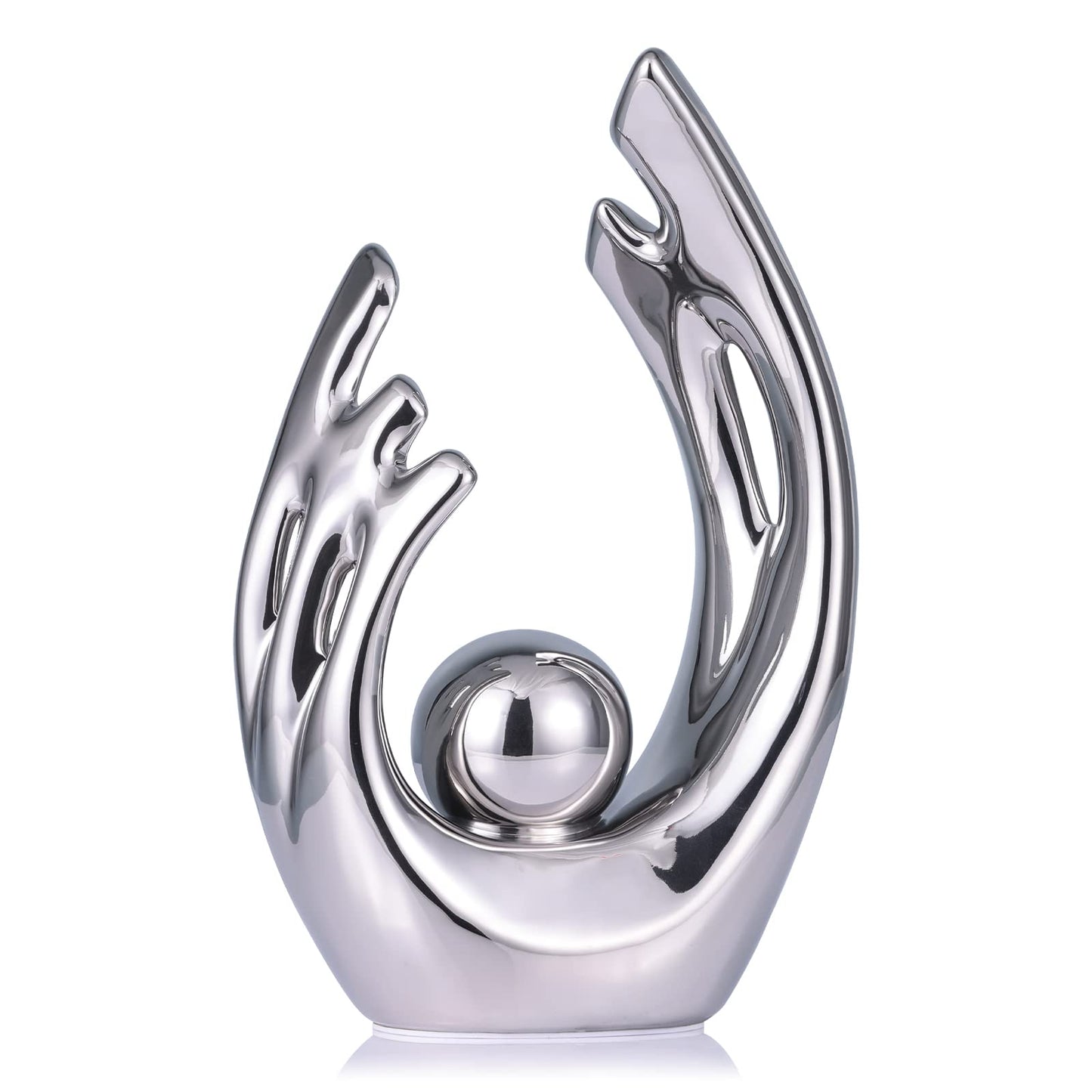 LCCCK 9.5" H Silver Aesthetic Room Decor Accent, TV Stand Funky Table Centerpiece, Abstract Art Ceramic Statue and Sculpture, Silver Decor for Living Room, Bookshelf Decorative Objects, Shelf
