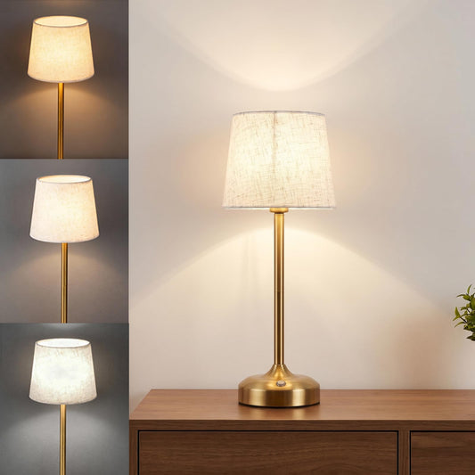 LAVAED Cordless Table Lamps Rechargeable Bedside Lamp 3 Color Temperature Stepless Dimmable, Small Touch Lamp with Fabric Shade for Dinning,Living Room,Bedroom,Home Decor