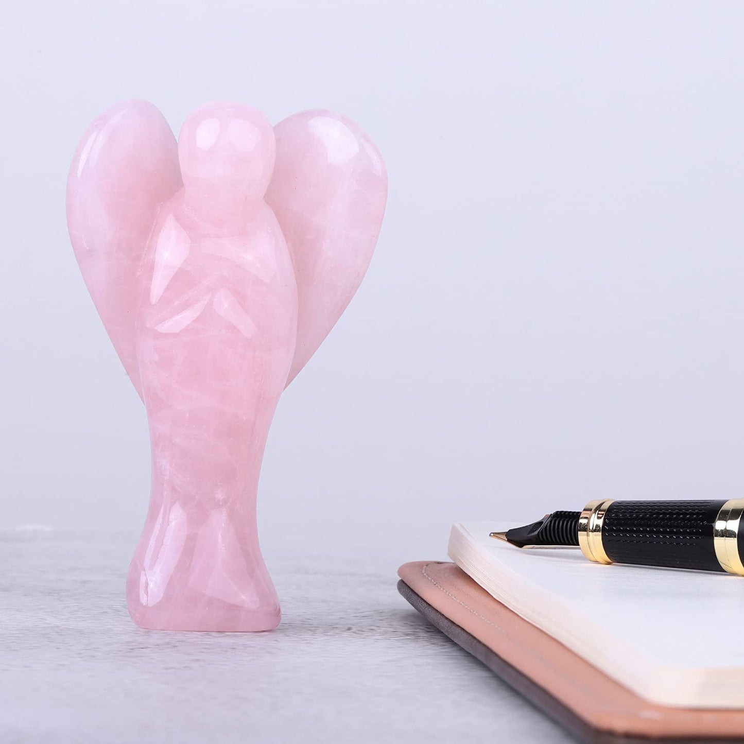 TUMBEELLUWA 3 Inch Carved Crystal Guardian Angel Figurine Healing Peace Angel Palm Pocket Stone Statue, Rose Quartz