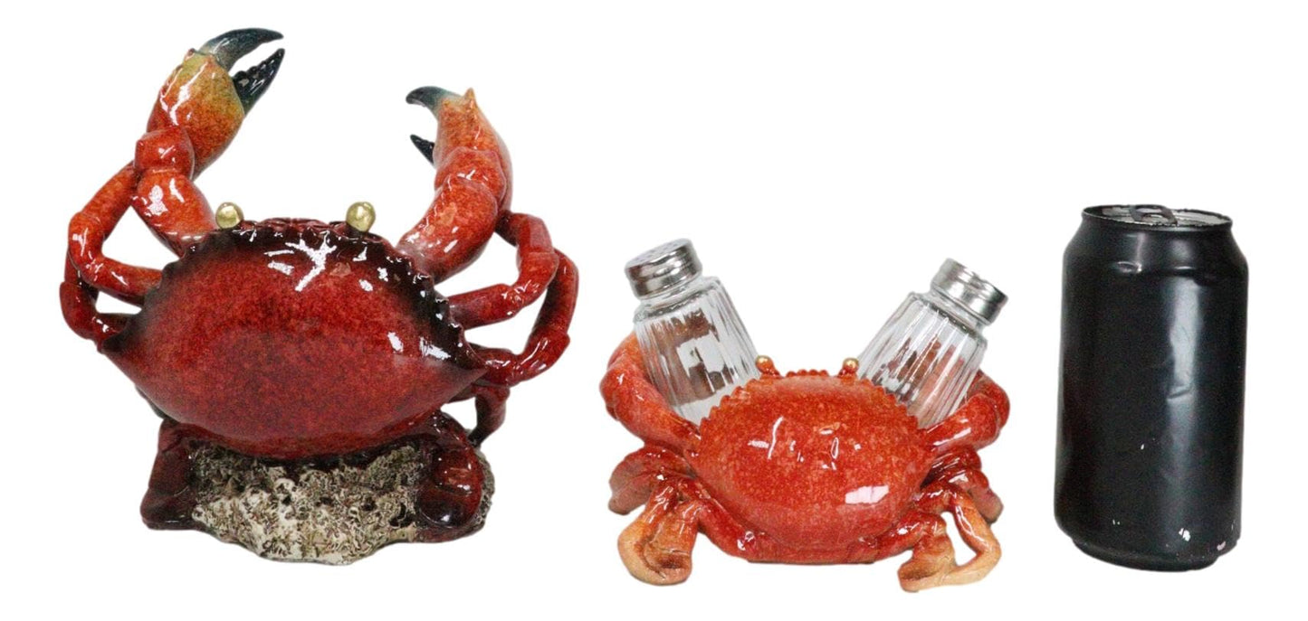 Ebros Gift Set of 2 Nautical Coastal Giant Stone Crab with Black Pincer End Tips Wine Bottle and Salt Pepper Shakers Holder Figurines Beach Sea Marine Accent