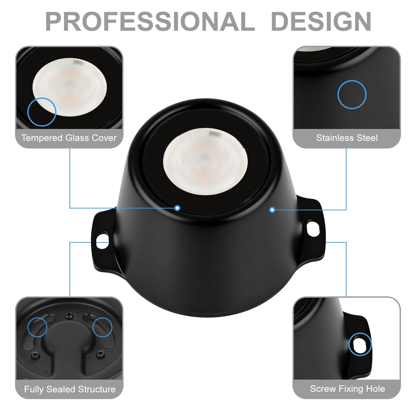 ZestPatio Pond Lights LED Underwater, 3000K Warm White 5W 12V-24V AC/DC Wired Submersible LED Spot Lights for Pond Fountain Waterfall Pool Aquascape, 45 Degree Angle, IP68, Stainless Steel, 6PK