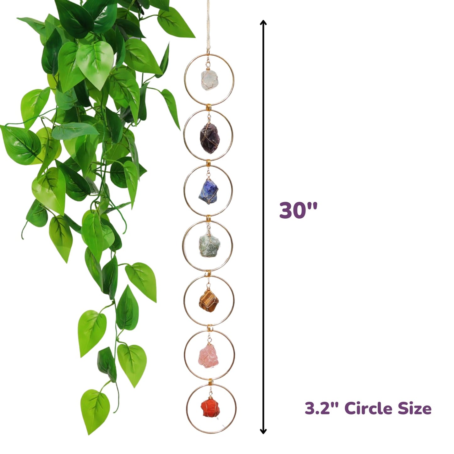 Pozbee 7 Chakra Crystal Hanging Ornament, Unique, Spiritual Boho Wall Decor, Raw Chakra Stones Amethyst Suncatcher, Rose Quartz Healing Crystal (Gold)