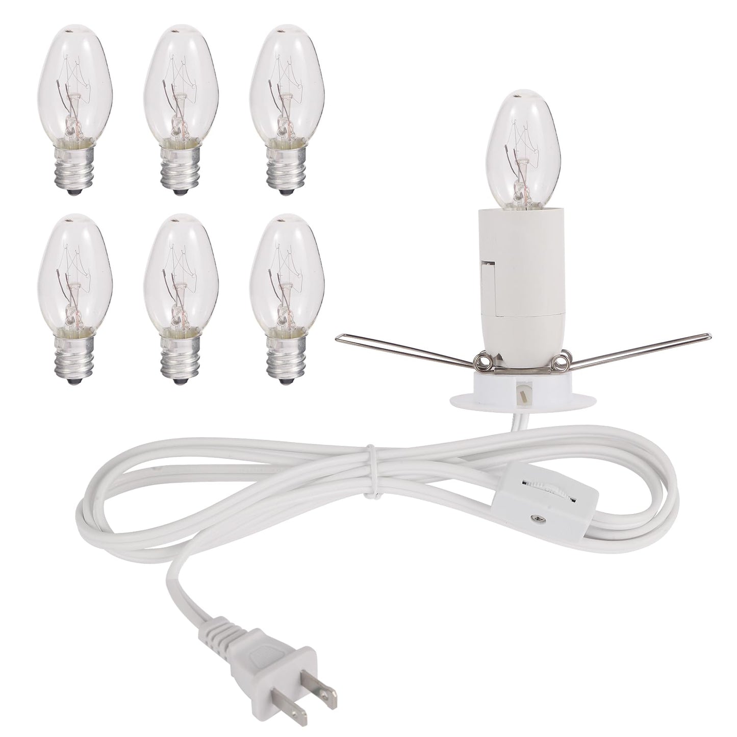 Wuluretoos Himalayan Salt Lamp Cord, Christmas Bulb,Salt Lamp Cord with Dimmer Control and Base Assembly,6 Feet,E12 Base for Himalayan Salt Lampsand with 2 Free 7W Bulbs (White)