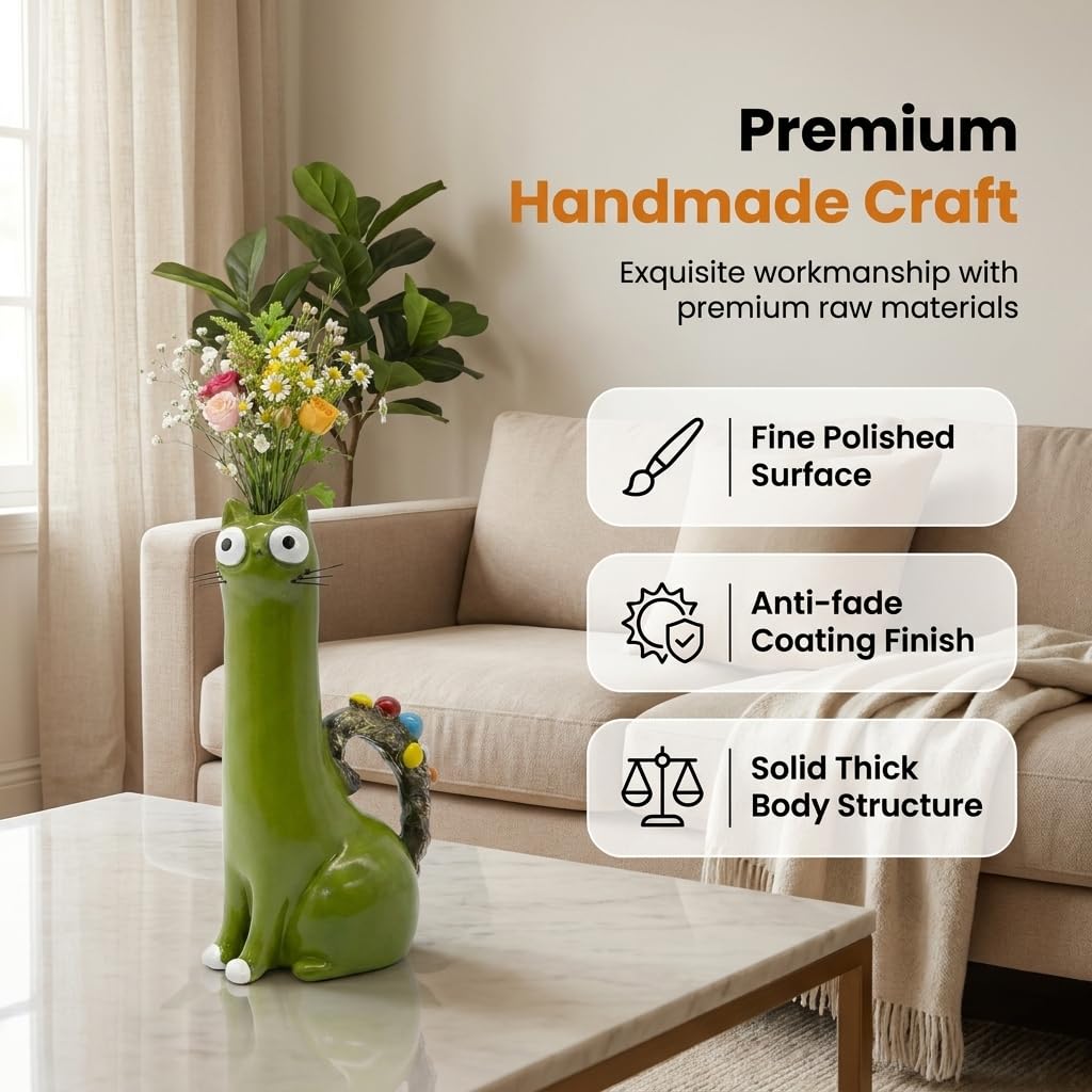 Handcrafted Ceramic Cat Vase for Flowers, Whimsical Kitty Planter for Small Bouquets, Boho Desk Shelf Decor, Unique Gift for Cat Lovers