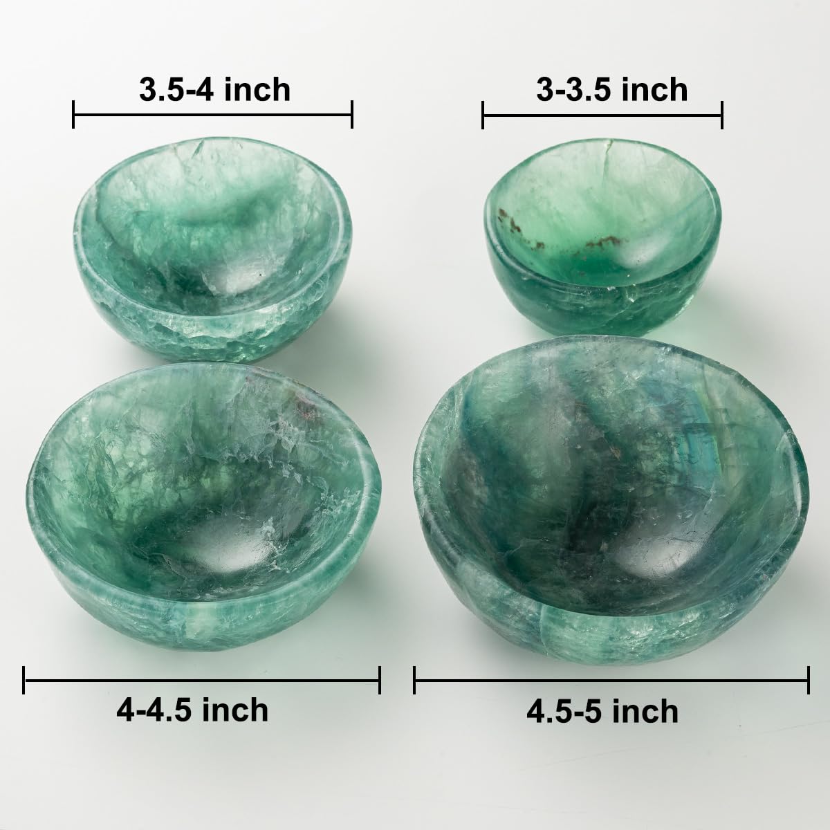 MOGEMT Large Green Fluorite Crystal Bowl Hand-Carved Round Fluorite Crystals Gemstone Bowl Reiki Healing Home Decoration Gift 4-4.5"