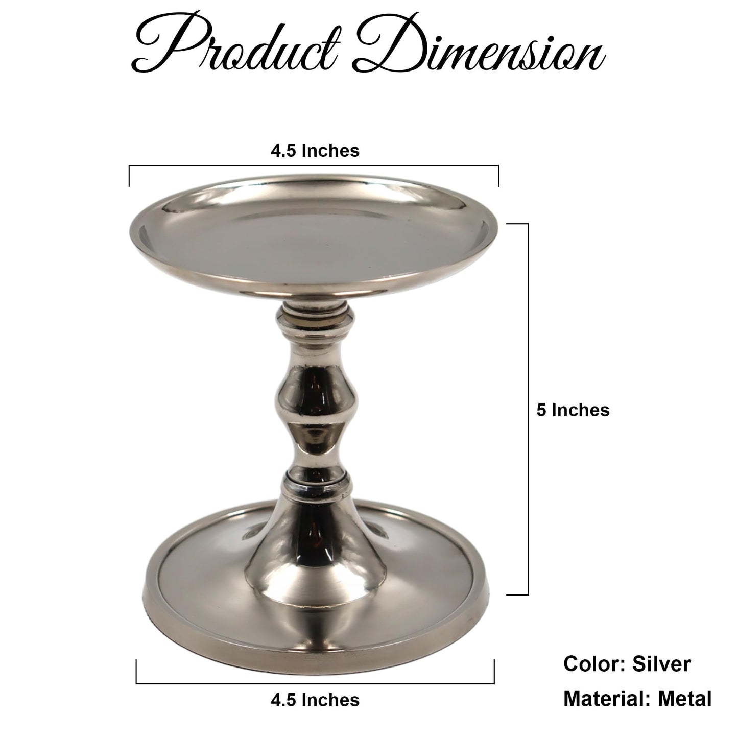 Hosley Aluminum Metal Decorative Pillar Candle Holder Silver Finish for Candles or Display, 5Inch High - Ideal for Weddings, Parties, Events, Home Decor, Gifts, Elegant
