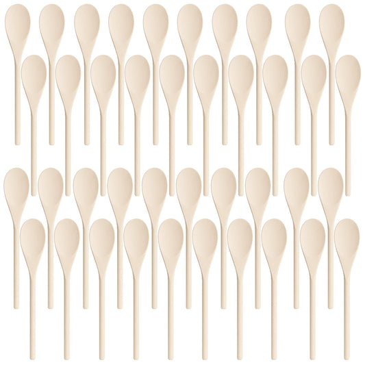 50 PCS Wooden Spoons for Crafts - 9.8 Inches Kitchen Wooden Spoons for Crafts, Long Handle Wood Spoons Oval Wood Mixing Spoons Baking Mixing Serving Craft Utensils