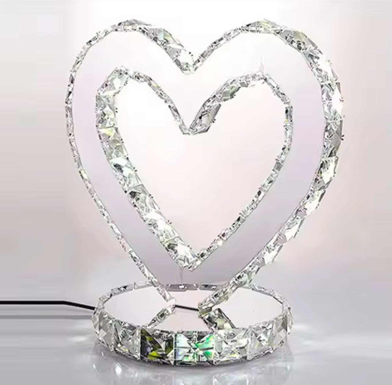 Vase Branch Glass Crystal Heart Table Lamp, LED Light