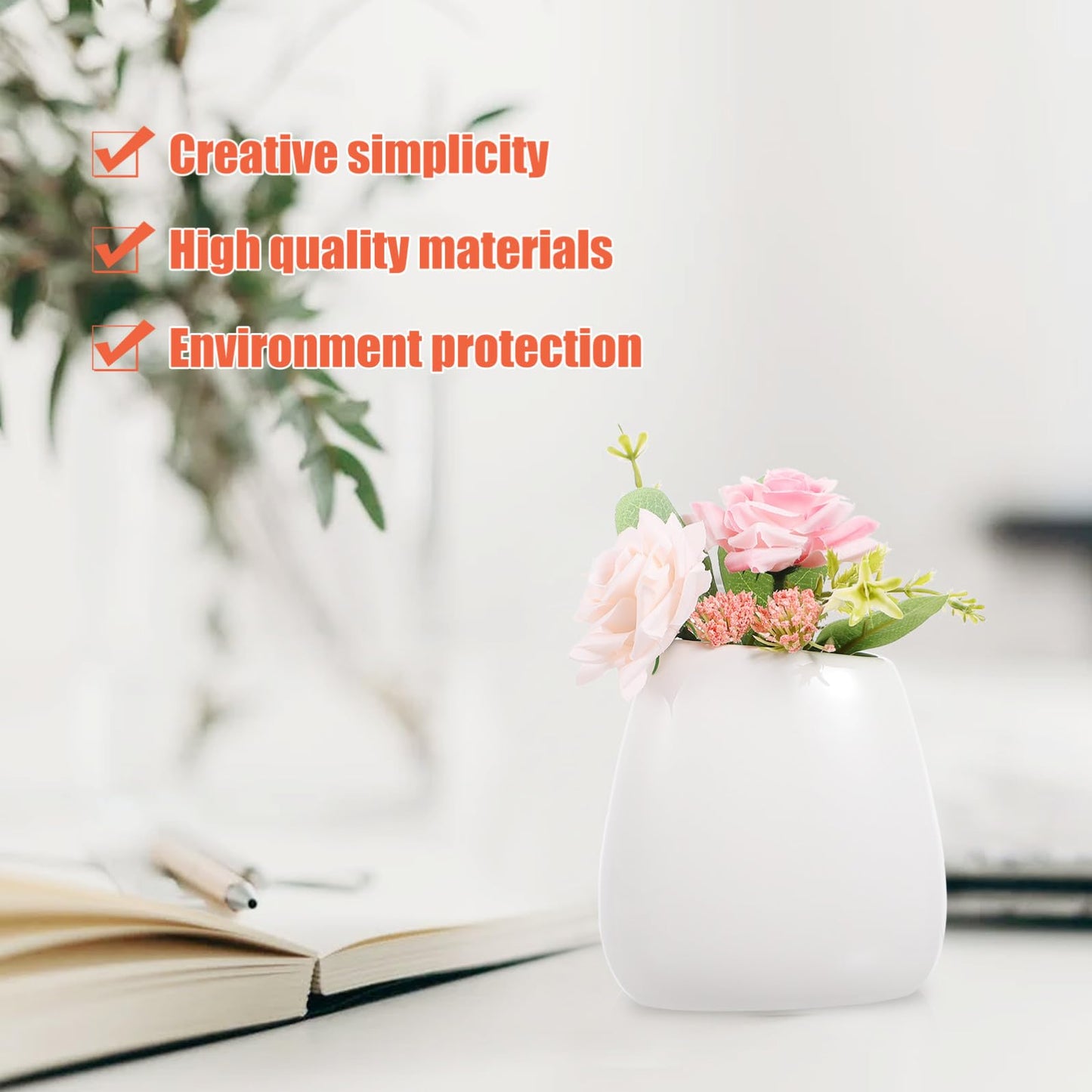 HOMOCONO Ceramic Vase Small Tabletop Flower Vase for Single Stem Flowers Dried Arrangements Centerpiece for Dining Table Home Decor Office Desktop Decor DIY Flower Arrangement 4.33 X 3.54 X 4.13 in