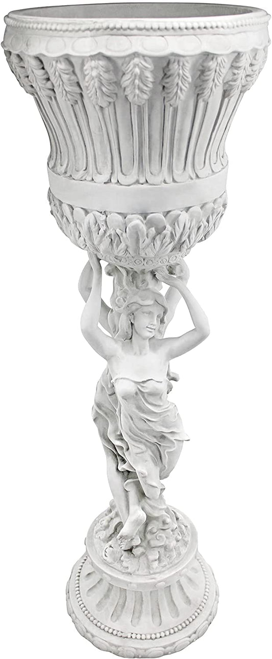 Design Toscano Les Filles Joyeuses Dancing Maidens Pedestal Column Plant Stand with Urn, 36 Inch Tall, Cast Stone Resin, Antique Stone Finish