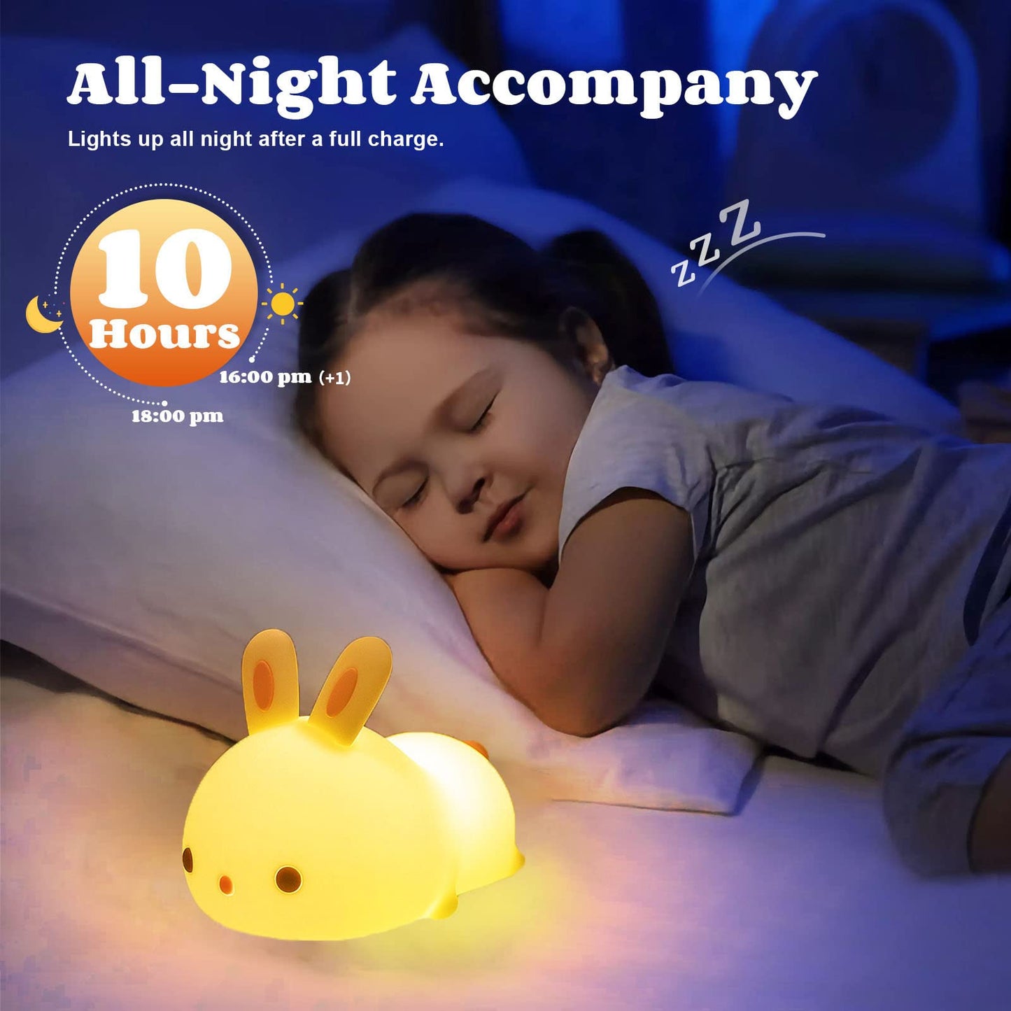 YOTOZU Cute Bunny Night Light, USB Rechargeable Cute Night Ligh with Touch Sensor and Remote Control 4 Modes 16 Colors Kid Night Light for Girls, Childrens, Toddler, Baby, and Kids Christmas Gifts