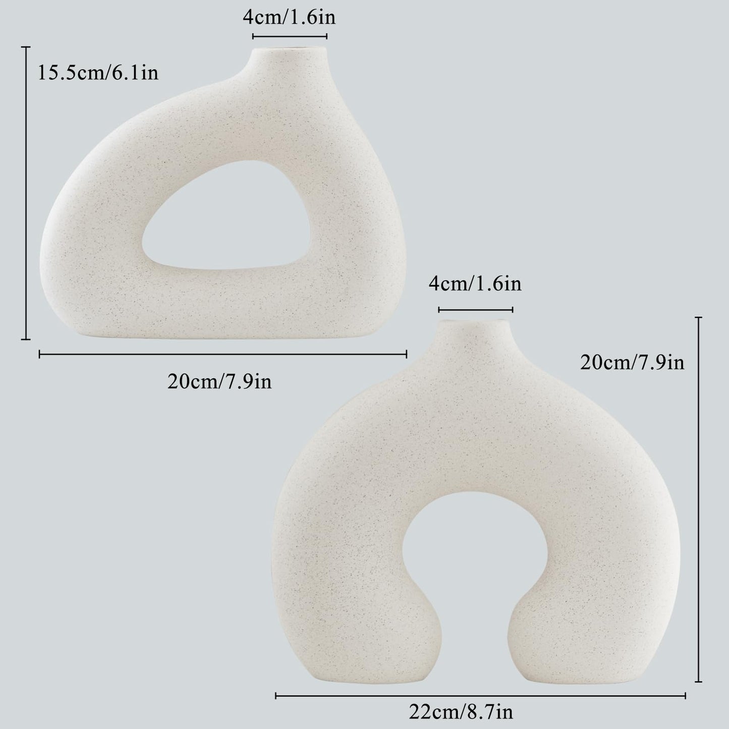 COTYNI White Ceramic Vase Set of 2 for Modern Home Decor, Round Matte Donut Vases for Pampas Grass, Boho Nordic Minimalism Style Modern Flower Vases for Living Room Table Bookshelf Office Bedroom