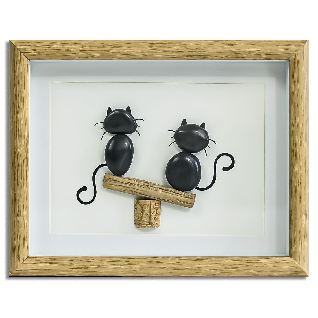 Litepedia Cat Lovers Gifts Pebbles Framed Wall Art Decor,Cat Themed Gift for Women,Pebble Art Wodden Framed Art,Cats Decor for Friends, Mom, Lovers, Birthday, Housewarming Gift