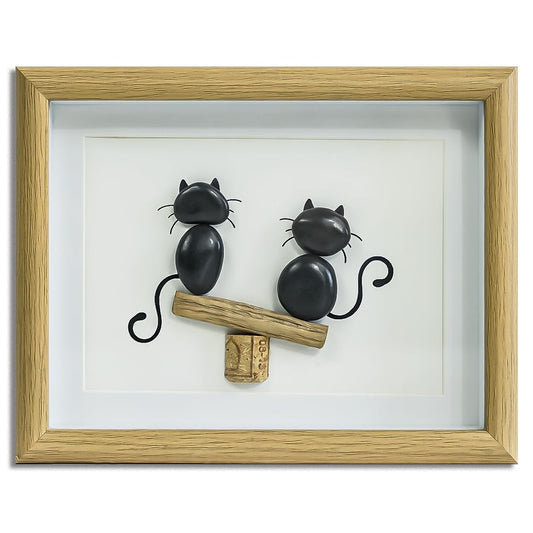 Litepedia Cat Lovers Gifts Pebbles Framed Wall Art Decor,Cat Themed Gift for Women,Pebble Art Wodden Framed Art,Cats Decor for Friends, Mom, Lovers, Birthday, Housewarming Gift