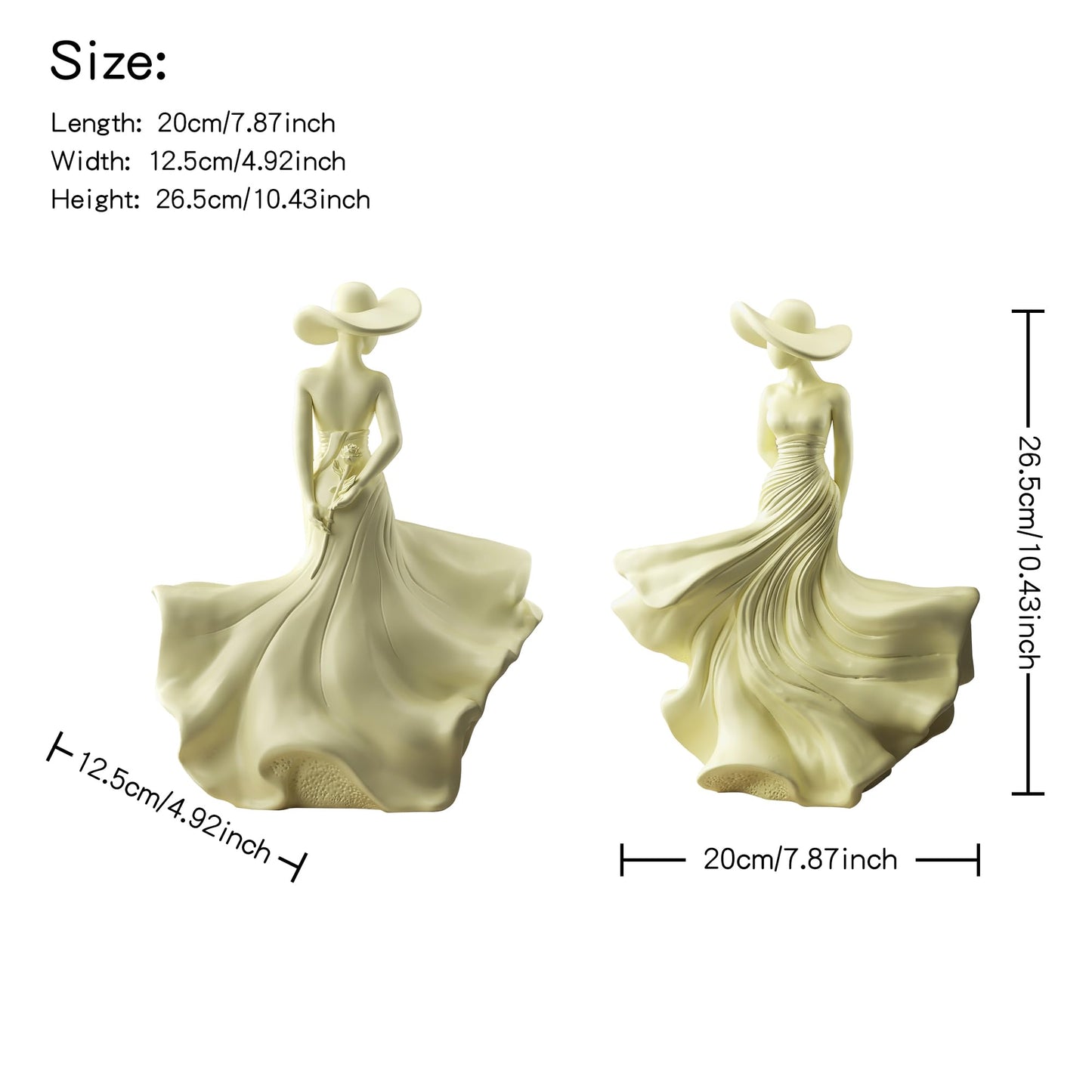 Aris & Juno Abstract Woman Statue 10.4" Resin Art Sculpture for Living Room Mantel Shelf Decor - Modern Female Figurine Holding Rose, Wide Brim Hat Art Piece for Housewarming Birthday Gift for Her