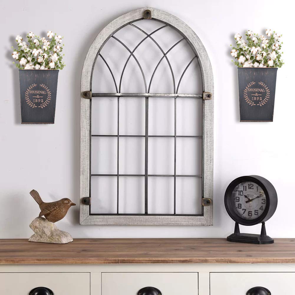 LESEN Rustic Metal Wall Planter Country Home Hanging Wall Vase Pocket for Plants or Flower Indoor or Outdoor Farmhouse Wall Decor,Set of 2