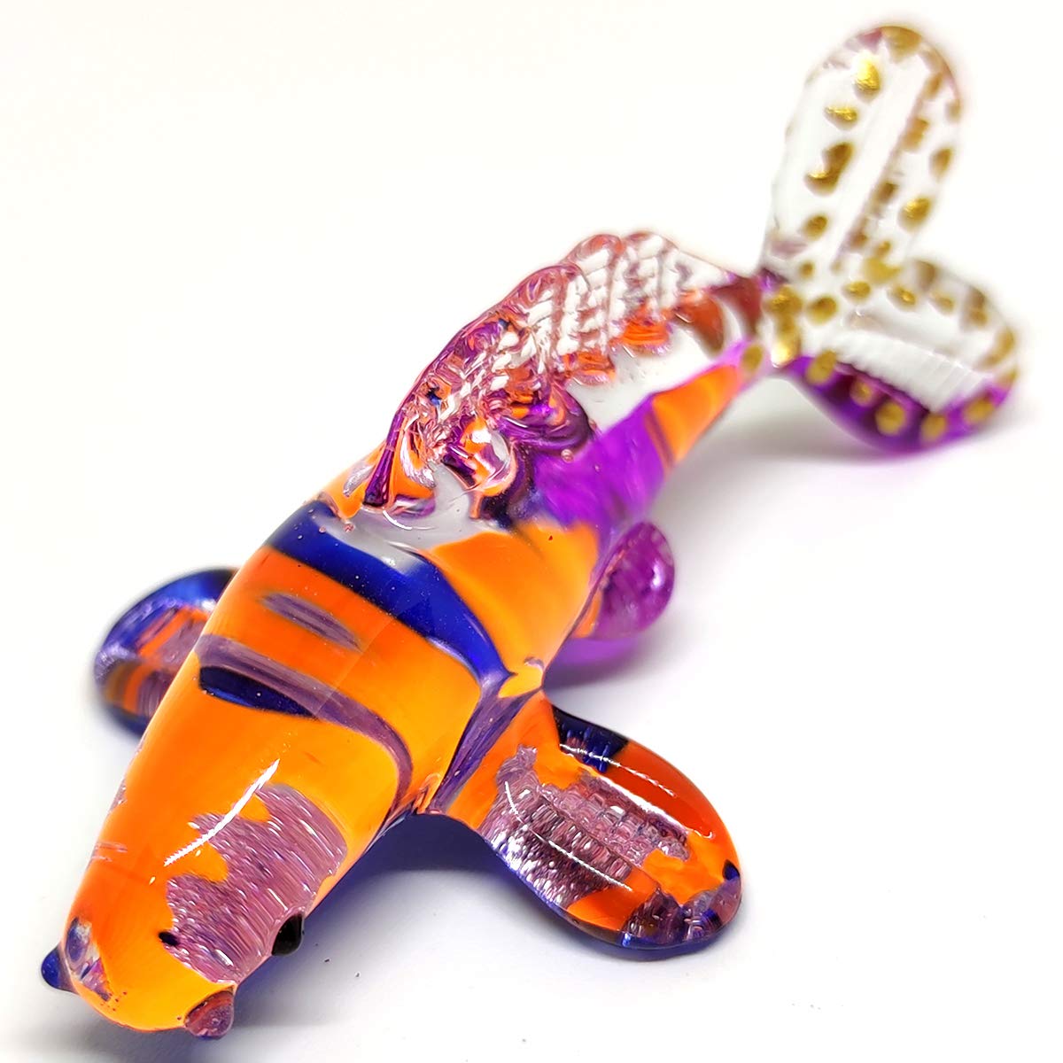 Sansukjai Japan Carp Koi Fish Miniature Figurines Animals Hand Blown Glass Art Collectible Gift Decorate (Purple Orange)