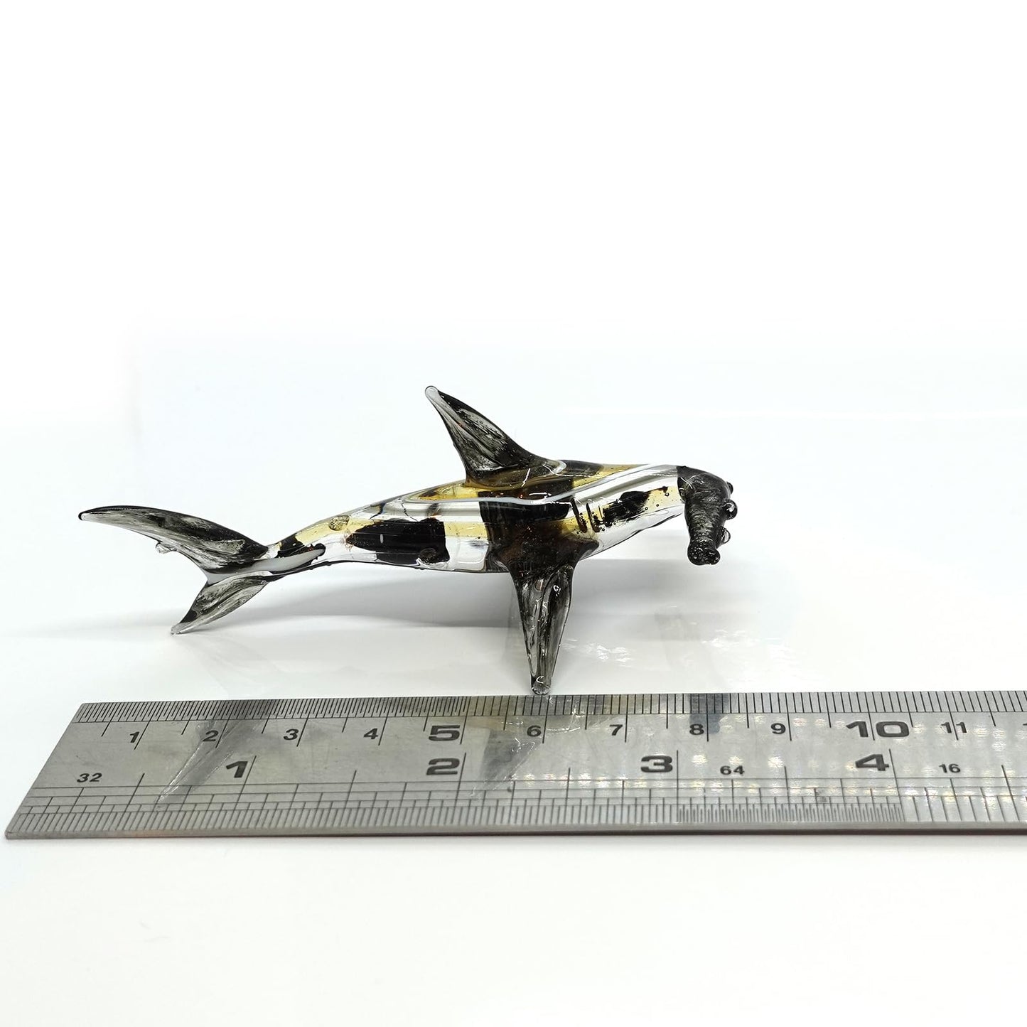 Sansukjai Hammer Shark Miniature Figurines Sea Animals Hand Painted Blown Glass Art Gold Trim Collectible Gift Decorate (Black Yellow)