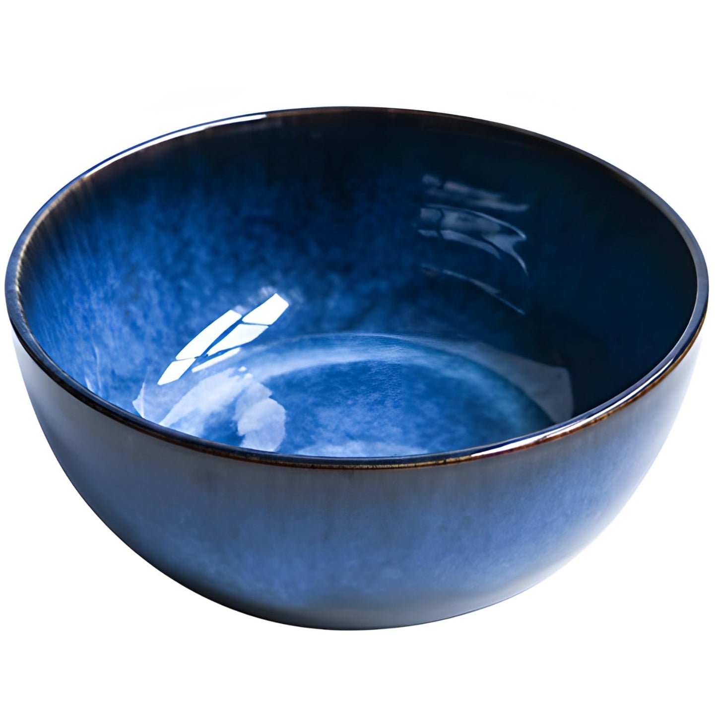 Cat's Eye Blue Ceramic Large Salad Bowl, 9 in/23 cm Wide Mouth Serving Bowl, Extra Large Capacity for Parties, Family Meals, Fruit and Pasta, Unique Glazed Design, Long-lasting Dishwasher Safe